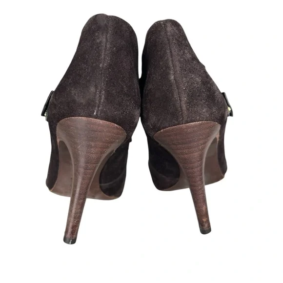 TORY BURCH Belen Suede Ankle Stiletto Booties Brown Buckle Women’s Size 10.5